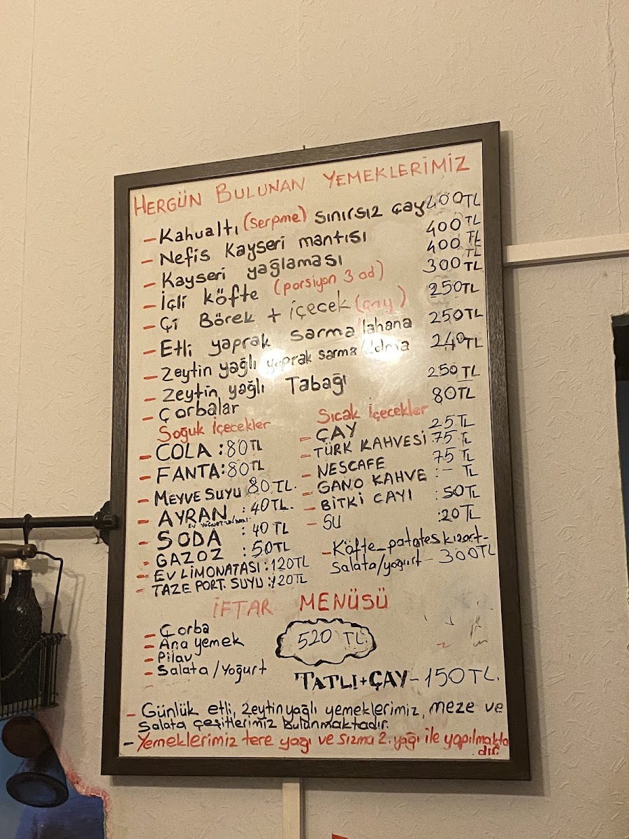 Menu Kayseri Mutfağı-1